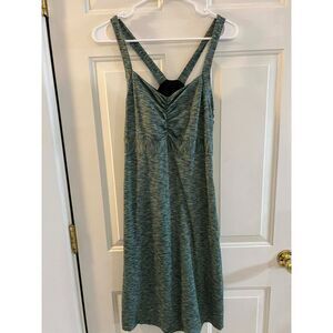 PrAna Amaya Athletic Dress Travel Green Large Racerback Built in Bra Space Dye